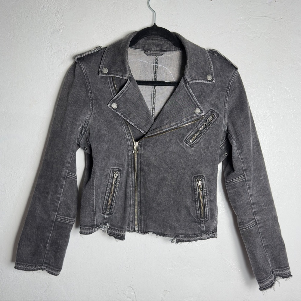 Handcrafted Rolling Stones Denim Jean Moto Upcycled Distressed Jacket - Picture 7 of 8